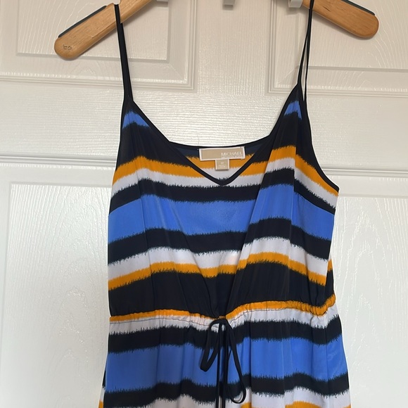 Michael Kors Striped Maxi Dress Medium Sleeveless Cami Blue, Black, and Yellow - Picture 3 of 11